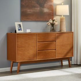 JaydenMax Modern Wood TV Stand, Entertainment Center for TVs up to 65", Sideboard Buffet Cabinet Credenza, Slatted Media Console for Living Room (Color: as Pic)