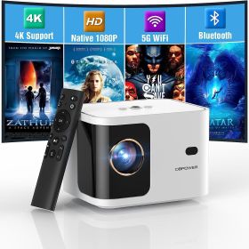 5G WiFi Mini Bluetooth Projector 4K Support, 300 ANSI HD 1080P Portable Video Projector, Â±40Â° Vertical Keystone|Zoom|Timer (Color: White)