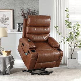 21"seat width,large size Electric Power Lift Recliner Chair Sofa for Elderly, 8 point vibration Massage and lumber heat, Remote Control (Color: Brown)