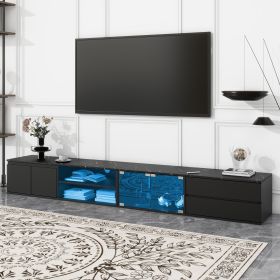 ON-TREND Modern APP Controlled LED TV Stand for TVs Up to 105'', Faux Marble Tabletop Media Console with Tempered Glass Doors (Color: as Pic)