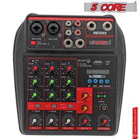 5 Core Audio Interface Mixer 4 Channel PC XLR Bluetooth USB DJ Music Podcast Karaoke Sound Board - MX 4CH (model: MX 4CH)