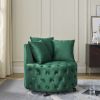 Velvet Upholstered Swivel Chair for Living Room, with Button Tufted Design and Movable Wheels, Including 3 Pillows