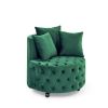 Velvet Upholstered Swivel Chair for Living Room, with Button Tufted Design and Movable Wheels, Including 3 Pillows