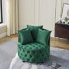 Velvet Upholstered Swivel Chair for Living Room, with Button Tufted Design and Movable Wheels, Including 3 Pillows